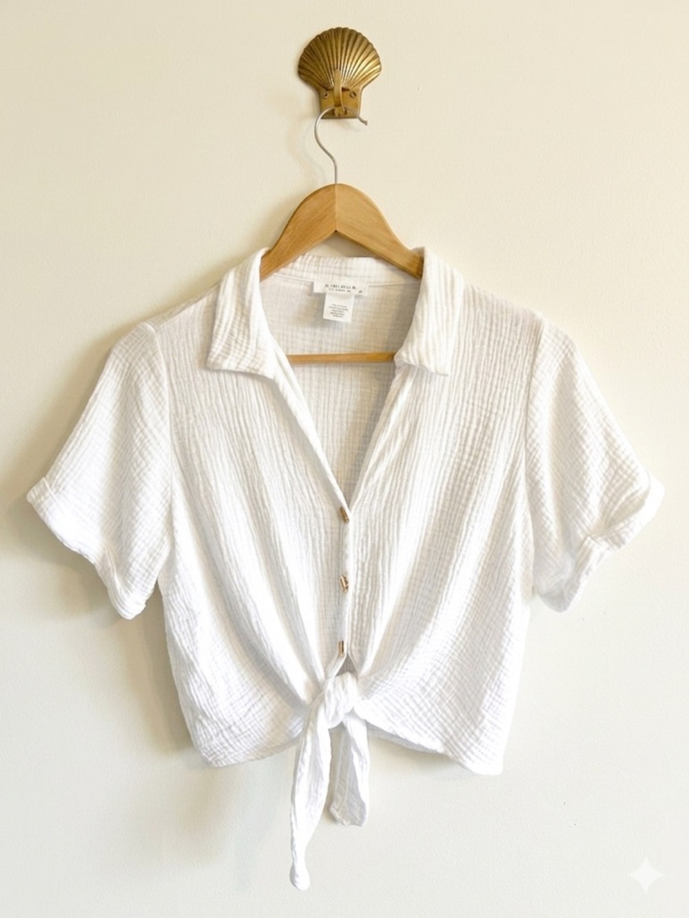 Kirious LA White 100% Cotton Crinkle Double Gauze Tie Front Cropped Shirt S Top
